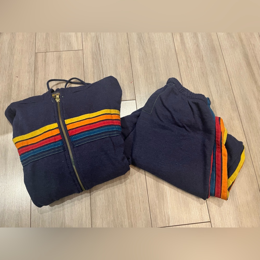Aviator Nation jogging suit sweat suit navy with stripes size L
